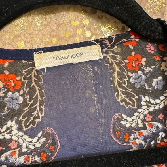 Maurices Red Navy Blue White Print Sheer Lightweight Boho Kimono L/XL - Picture 4 of 8